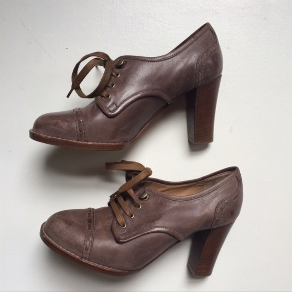 Chloe lace up booties with stacked high heels